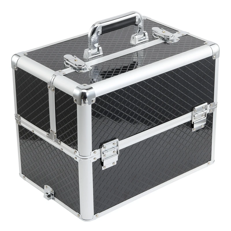 HOMCOM Maleta de Maquillaje Profesional Maletín de Comésticos Desmontable con Ruedas Universales Bandejas Desplegables con Cerradura Fácil de Transportar 36x24x79-107cm Negro