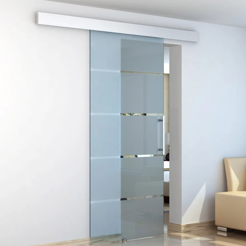HOMCOM Puerta Corredera de Cristal 102,5x205 cm Puerta Corrediza Deslizante con Riel de Cristal de Seguridad Translúcido