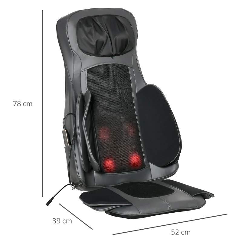 HOMCOM Masajeador de Asiento con Calor Cojín de Asiento de Masaje Shiatsu con Mando a Distancia 52x39x78 cm Negro