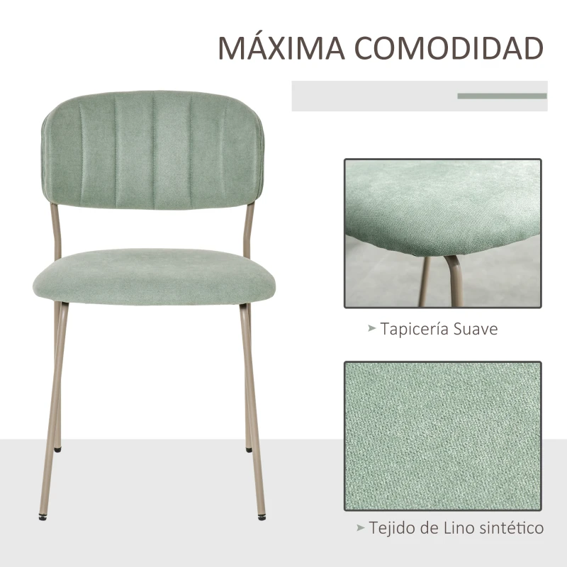 HOMCOM Juego de 4 Sillas de Comedor Apilables con Patas de Metal Estilo Moderno Nórdico para Cocina Bar Restaurante Carga Máx. 100 kg 49,5x55x81 cm Verde