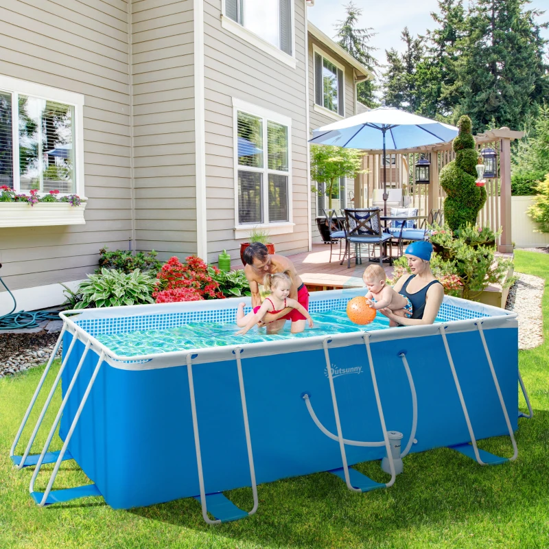 Outsunny Piscina Desmontable 440x240x122 cm con Depuradora de Cartucho 4,000 L/H y Marco de Acero 9760 L Azul