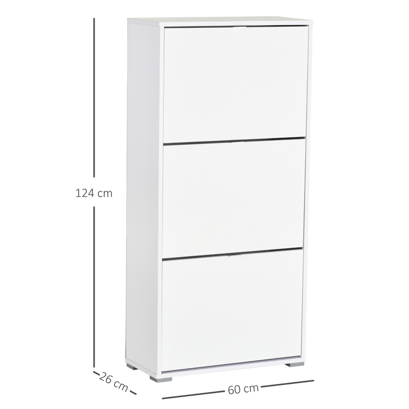 HOMCOM Armário de Sapatos Moderno Sapateira para Corredor Entrada com 6 Prateleiras de Armazenamento Espaço de Exibição 60x26x124cm Branco
