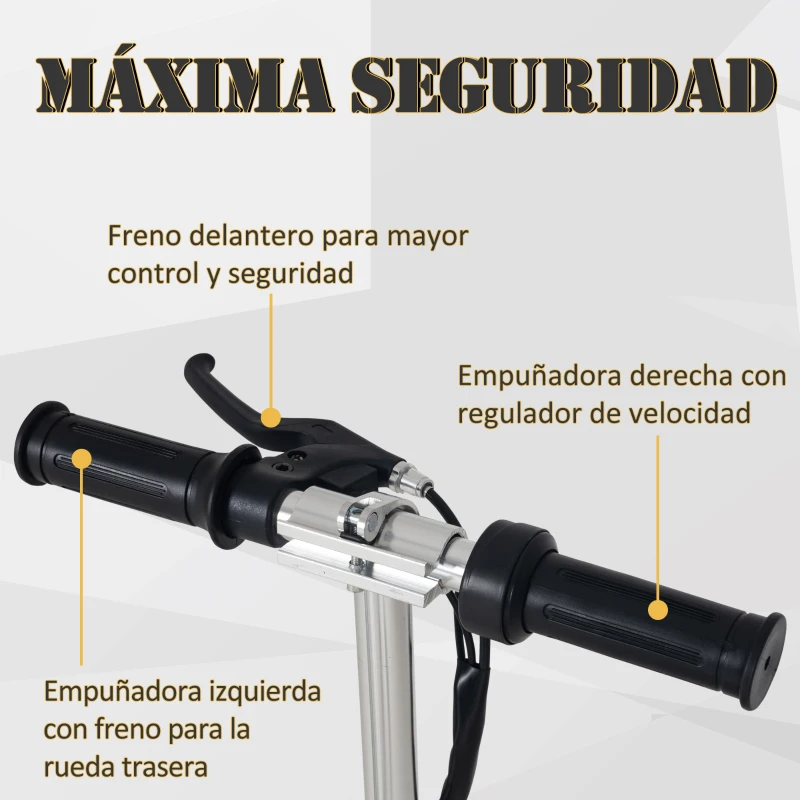 HOMCOM Patinete Eléctrico Plegable para Niños de 7-14 Años Máx. 50 kg Scooter con Velocidad Max. 12 km/h Altura Ajustable Interruptor de Arranque y Frenos 75x36x82-93 cm Rosa
