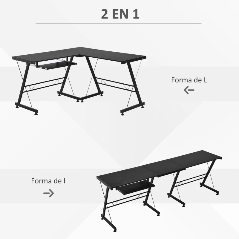 HOMCOM Mesa de Ordenador PC Escritorio para Oficina Hogar 2 Tipos Mesa Esquinera Forma L 130x130x73,5 cm Escritorio Recta Marco Acero