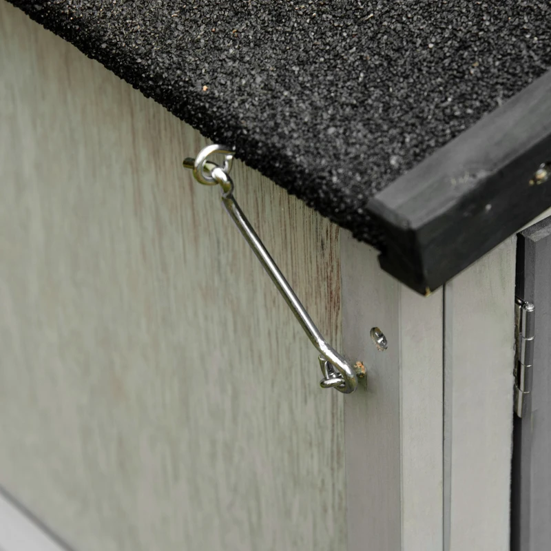 PawHut Conejera de Exterior Hecha de Madera Jaula para Conejos con Múltiples Entradas Bandeja Extraíble y Lavable Gran Espacio Interior  Color Gris Techo Verde 150x52.5x68cm