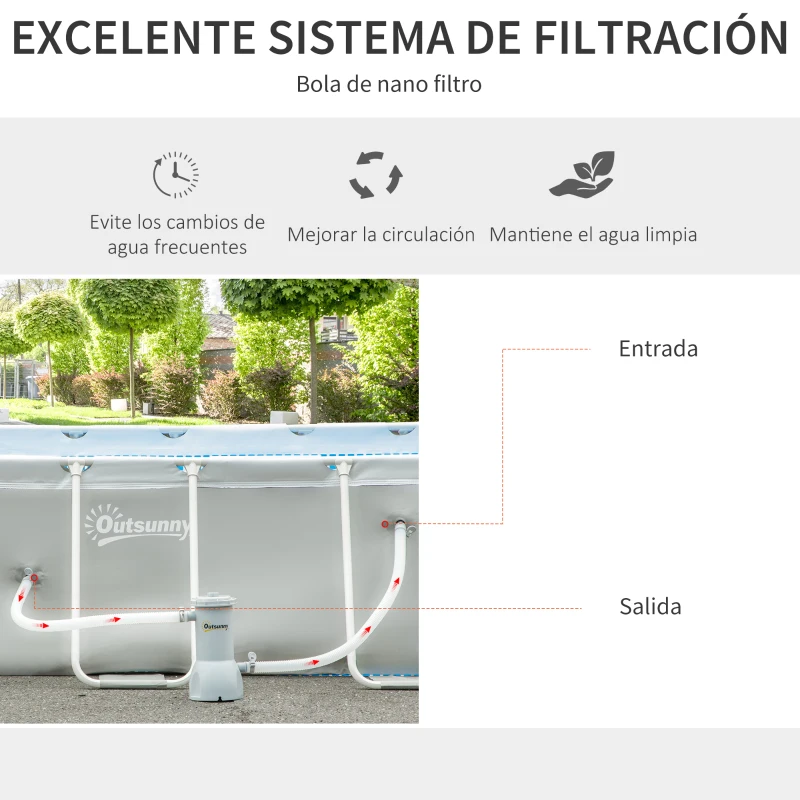 Outsunny Piscina Desmontable 440x240x122 cm con Depuradora de Cartucho 4,000 L/H y Marco de Acero 9760 L Gris