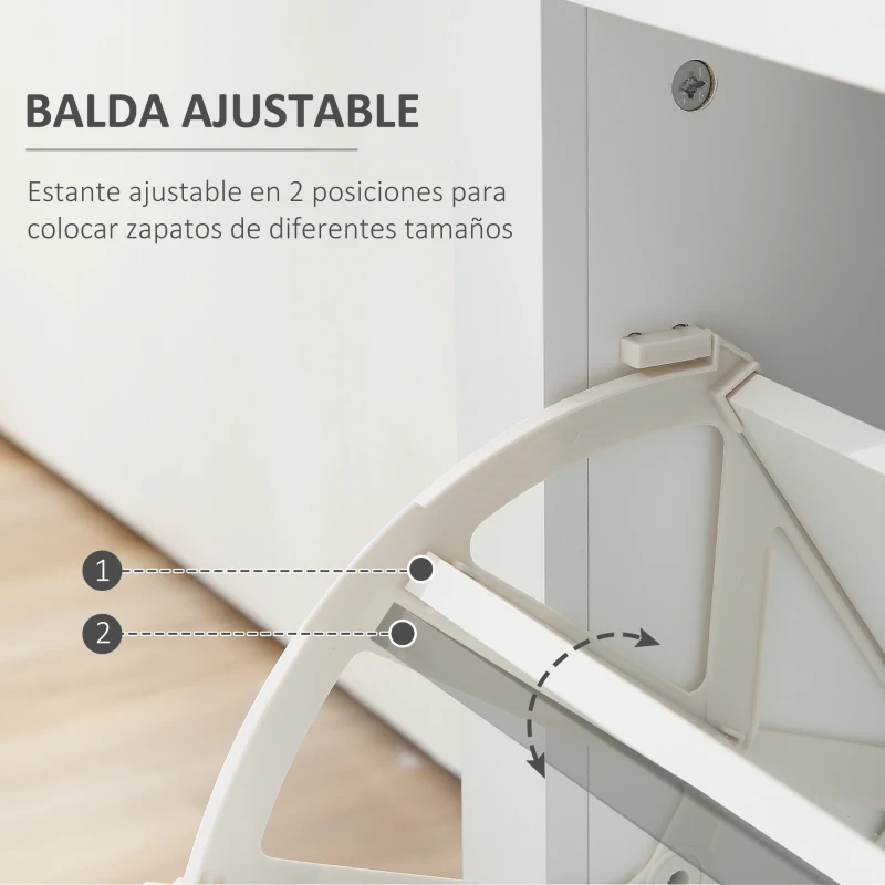 HOMCOM Mueble Zapatero de 2 Puertas Zapatero Estrecho para 16 Pares de Zapatos con Cajón Estante Abierto y Encimera de Vidrio para Pasillo Entrada 89x23x96 cm Blanco