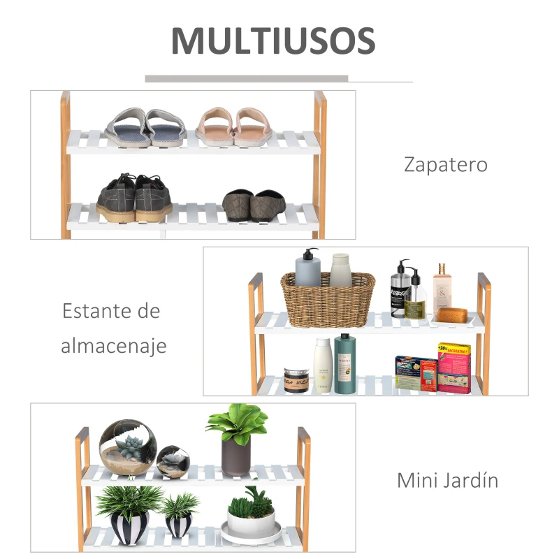 HOMCOM Zapatero Multiuso de 4 Niveles Máximo 11 Pares con Compartimento para Botas Altas Estantería de Zapatos Madera Maciza de Pino 68x26x78 cm Blanco