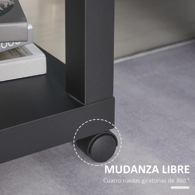 HOMCOM Mesa Auxiliar con Ruedas Estante Abierto Mesa para Sofá Sala Dormitorio 40x40x40 cm Natural y Negro