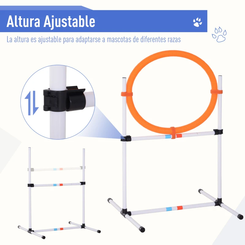 PawHut Set de Entrenamiento de Agilidad para Perros con Bolsa de Transporte Incluida 71x67x95 cm Blanco y Naranja