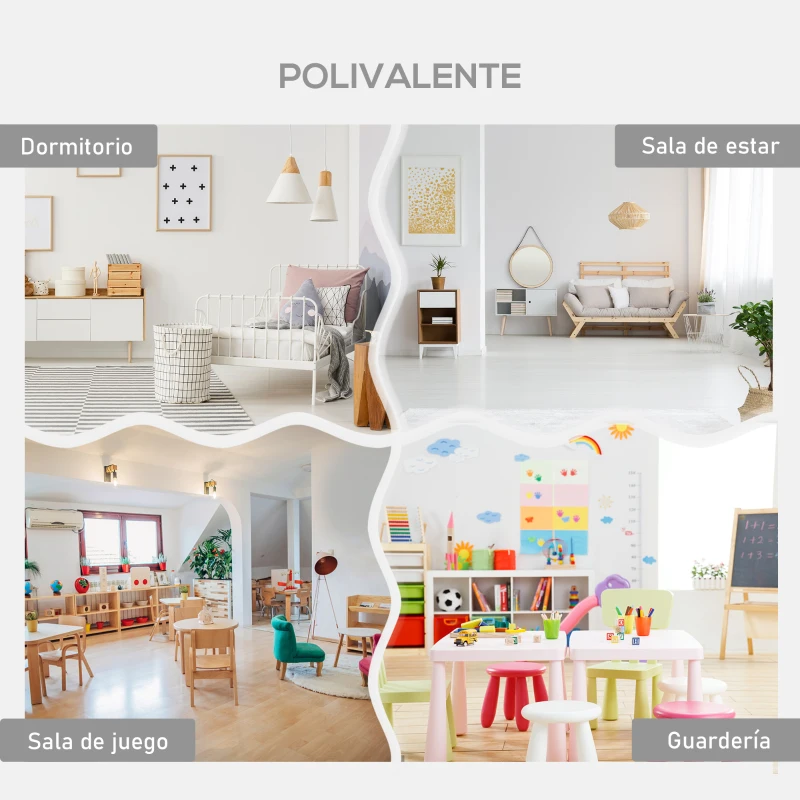 HOMCOM Juego de Mesa Infantil y 2 Sillas de Madera con 2 Cajones de Tela de Almacenamiento Muebles para Niños Escritorio 71x48x49 cm con Sillas 29x27x53 cm Blanco y Gris