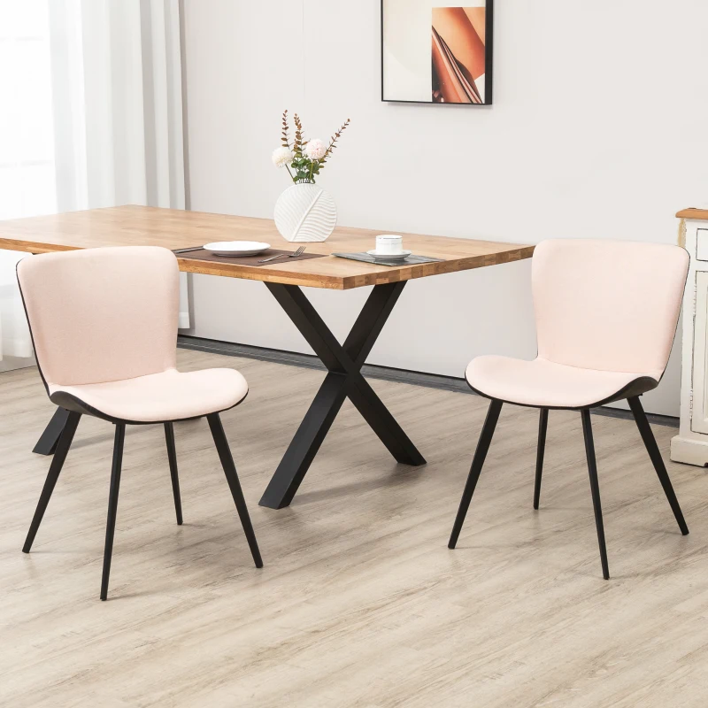 HOMCOM Conjunto de 2 Sillas de Comedor Juego de Sillas Modernas con Respaldo Ergonómico 47,5x58x79,5 cm Rosa