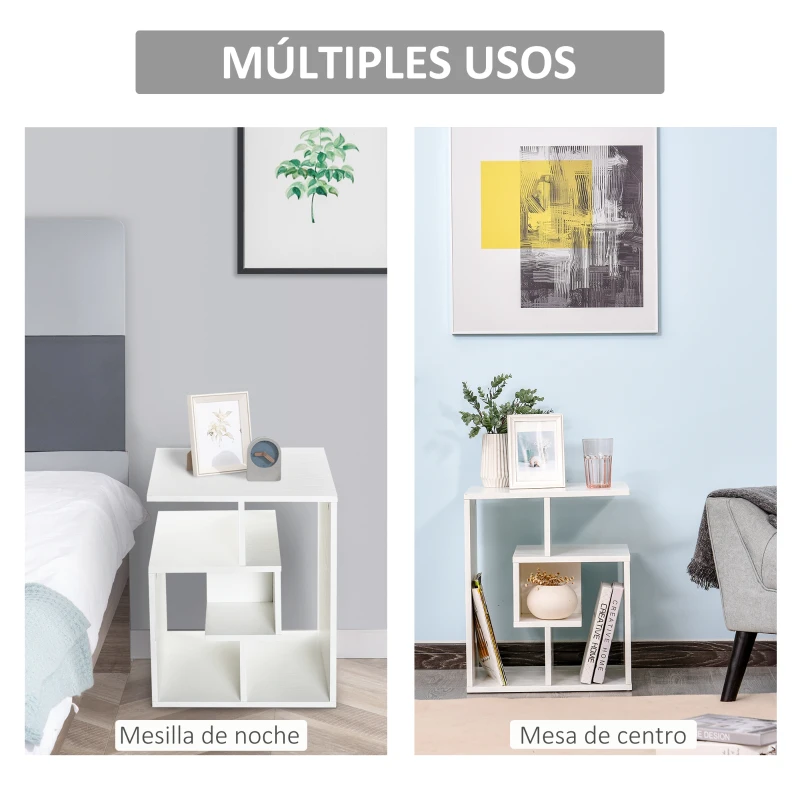 HOMCOM Mesita Auxiliar Mesa Auxiliar Blanca Mesa de Centro con Estantes de Almacenamiento para Salón Dormitorio 45x40x55 cm