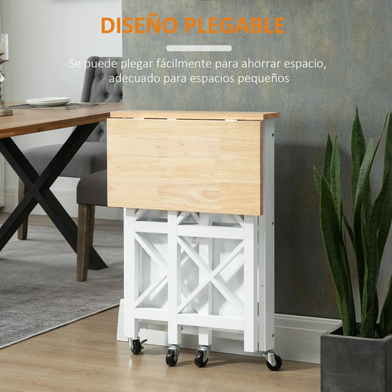 HOMCOM Carrito de Cocina Plegable Carro Auxiliar con Ruedas Carro Verdulero con 2 Estantes para Comedor 60x40x84 cm Blanco