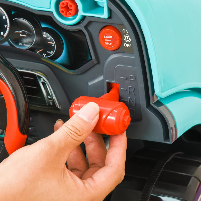 HOMCOM Juego Infantil de Motor con Herramientas 61 Piezas Volante Bocina Faros Caja de Almacenaje y Ruedas 40x39x47 cm Turquesa