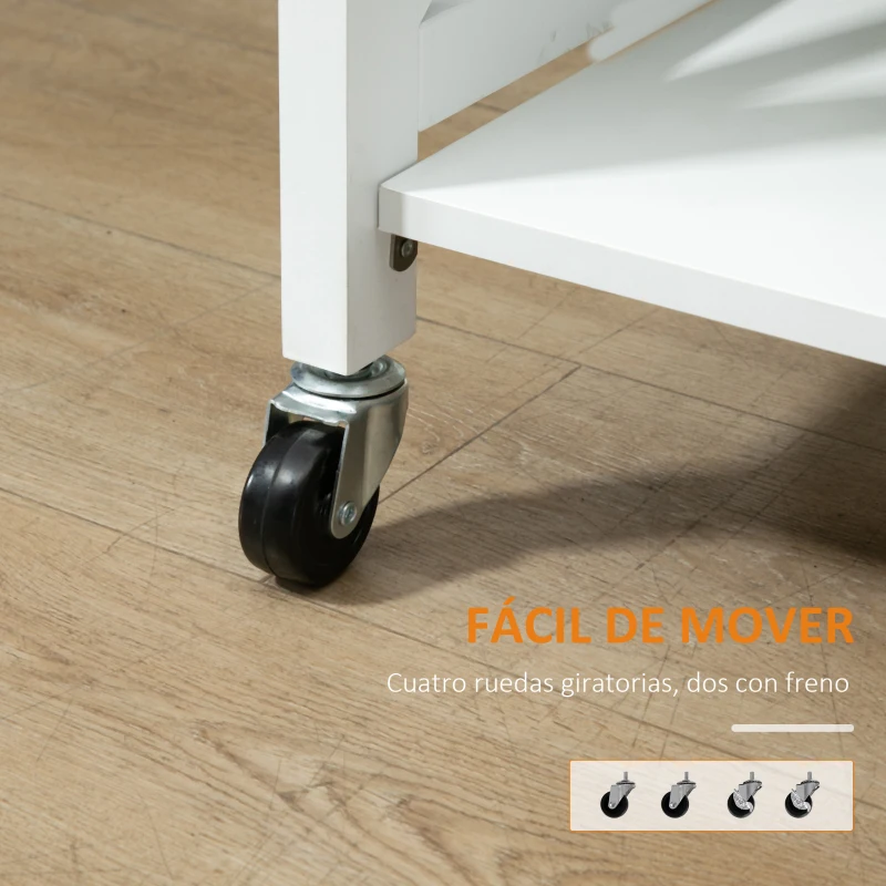 HOMCOM Carrito de Cocina Plegable Carro Auxiliar con Ruedas Carro Verdulero con 2 Estantes para Comedor 60x40x84 cm Blanco