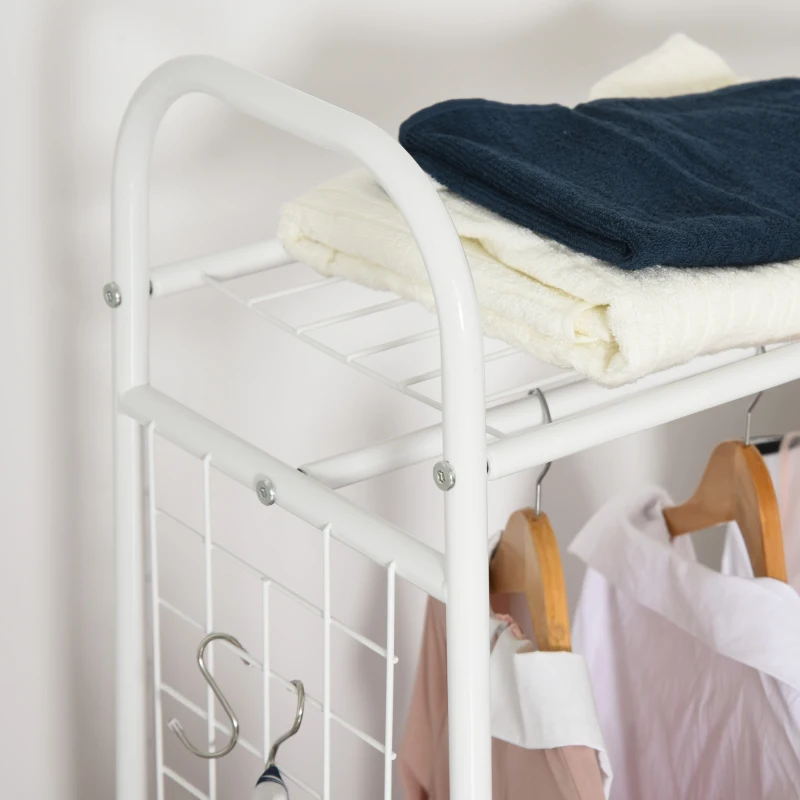 HOMCOM Perchero Metálico con Ruedas Colgador para Ropa con Riel Estantes Cajones para Organizar Ropa Bolsos 99x47x185cm