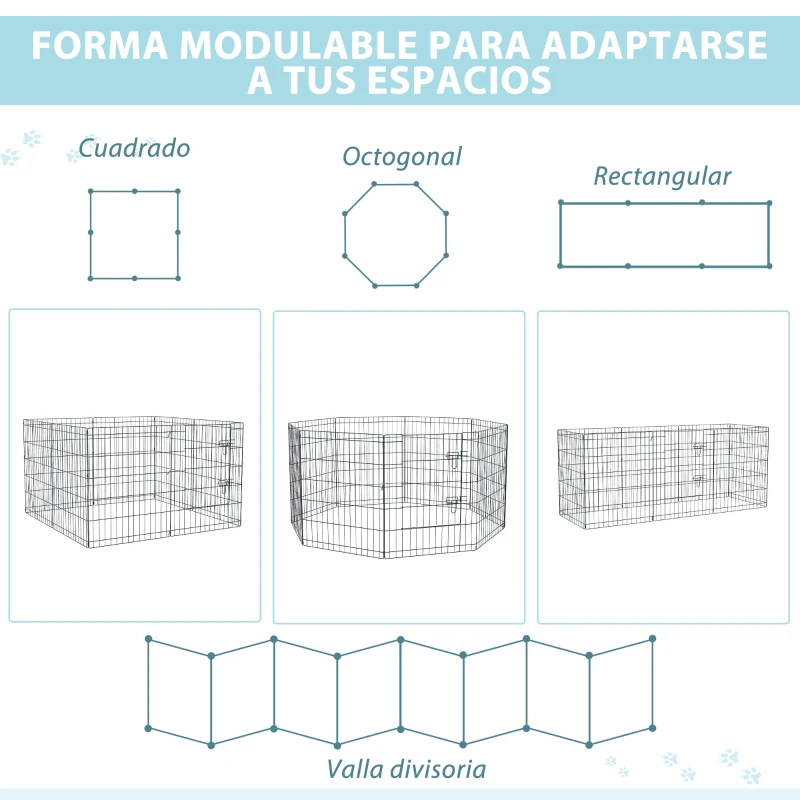 PawHut Parque de Juegos para Perros 8 Paneles 76x61cm Plegables Jaula Metálica para Mascotas con Puerta y Doble Cerradura Negro