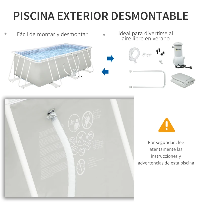 Outsunny Piscina Desmontable 440x240x122 cm con Depuradora de Cartucho 4,000 L/H y Marco de Acero 9760 L Gris