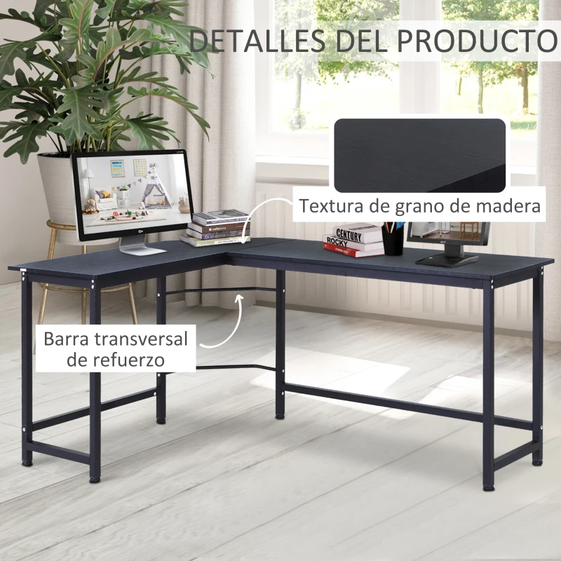 Vinsetto Mesa de Ordenador Escritorio PC Oficina Hogar Mesa Esquinera de Forma L 168x120x75cm Marco Metal