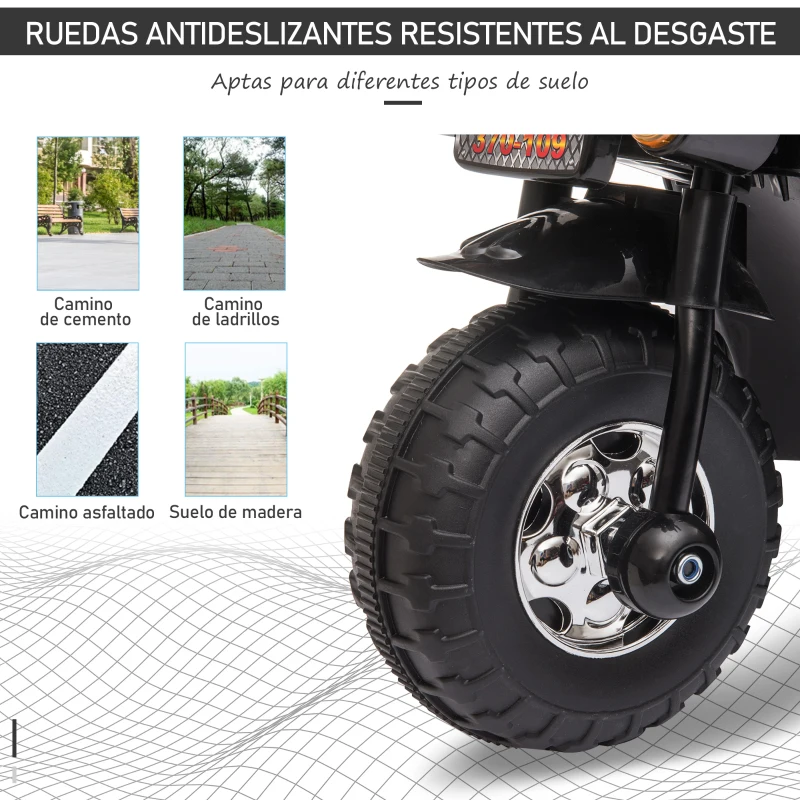 HOMCOM Moto Eléctrica para Niños de 18-36 Meses Moto de Batería 6V Motocicleta Infantil con 3 Ruedas Música Bocina Faros Baúl 80x35x52 cm Negro
