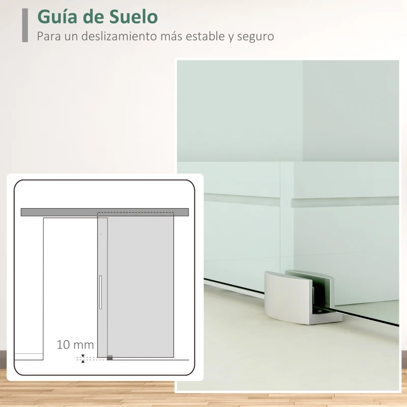 HOMCOM Puerta Corredera de Cristal Satinado 75x210 cm Puerta Corrediza con Riel Tirador y Cristal de Seguridad Translúcido