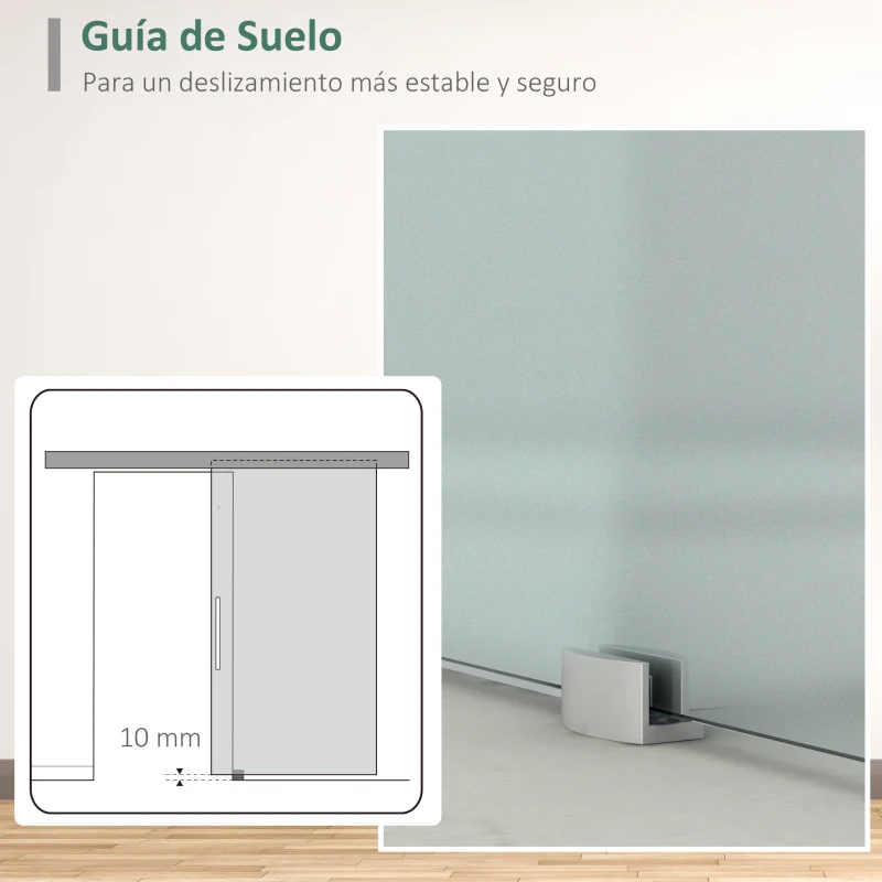 HOMCOM Puerta Corredera de Cristal 90x205 cm Puerta Corrediza Deslizante con Riel de Cristal de Seguridad Translúcido