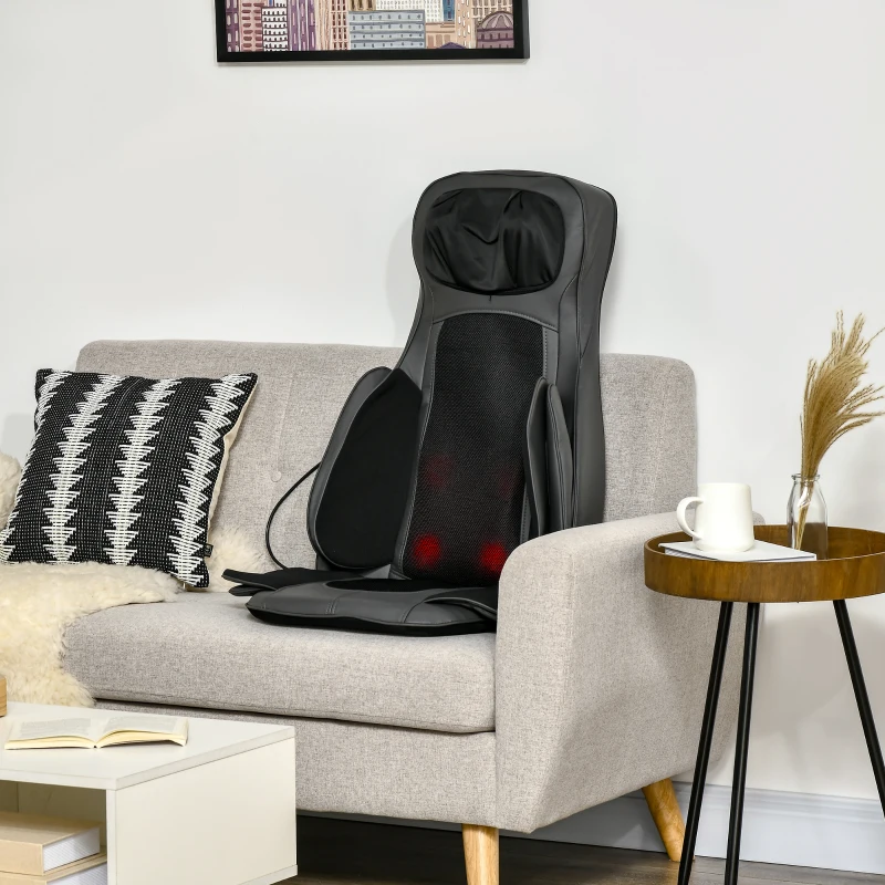 HOMCOM Masajeador de Asiento con Calor Cojín de Asiento de Masaje Shiatsu con Mando a Distancia 52x39x78 cm Negro
