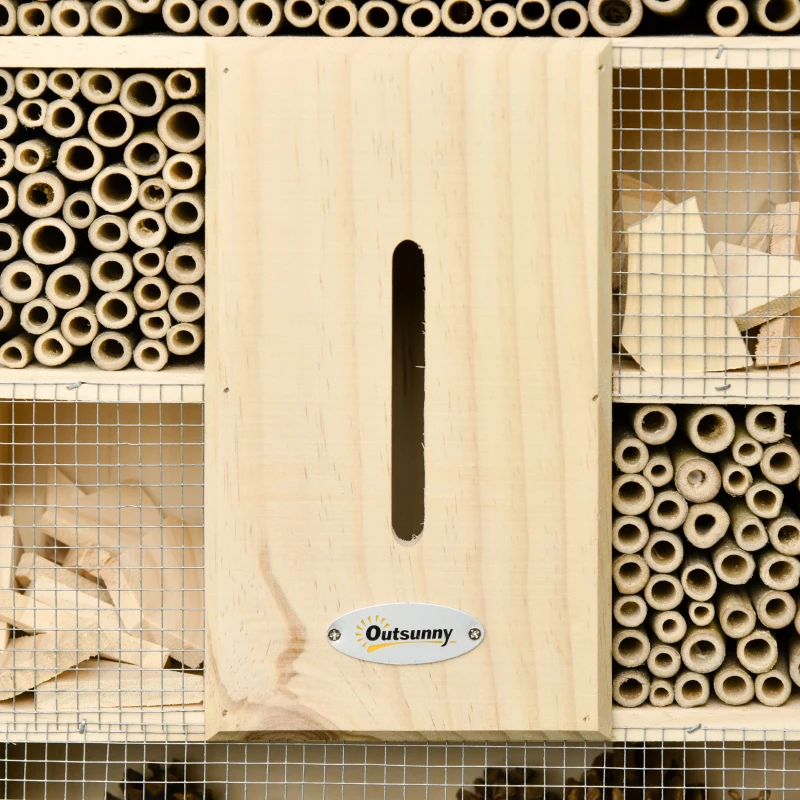 Outsunny Hotel de Insectos de 5 Pisos Casa de Insectos de Madera y Bambú para Abejas Mariposas Mariquitas Uso Exterior en Jardín 32x12,5x57 cm Color Natural