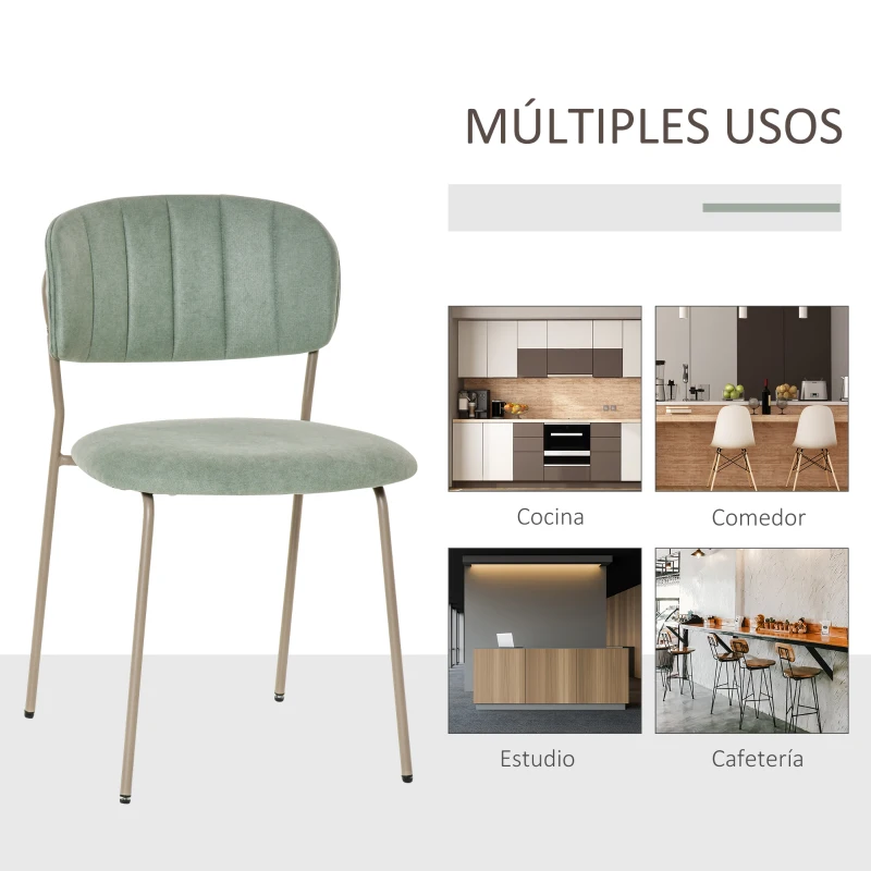 HOMCOM Juego de 4 Sillas de Comedor Apilables con Patas de Metal Estilo Moderno Nórdico para Cocina Bar Restaurante Carga Máx. 100 kg 49,5x55x81 cm Verde