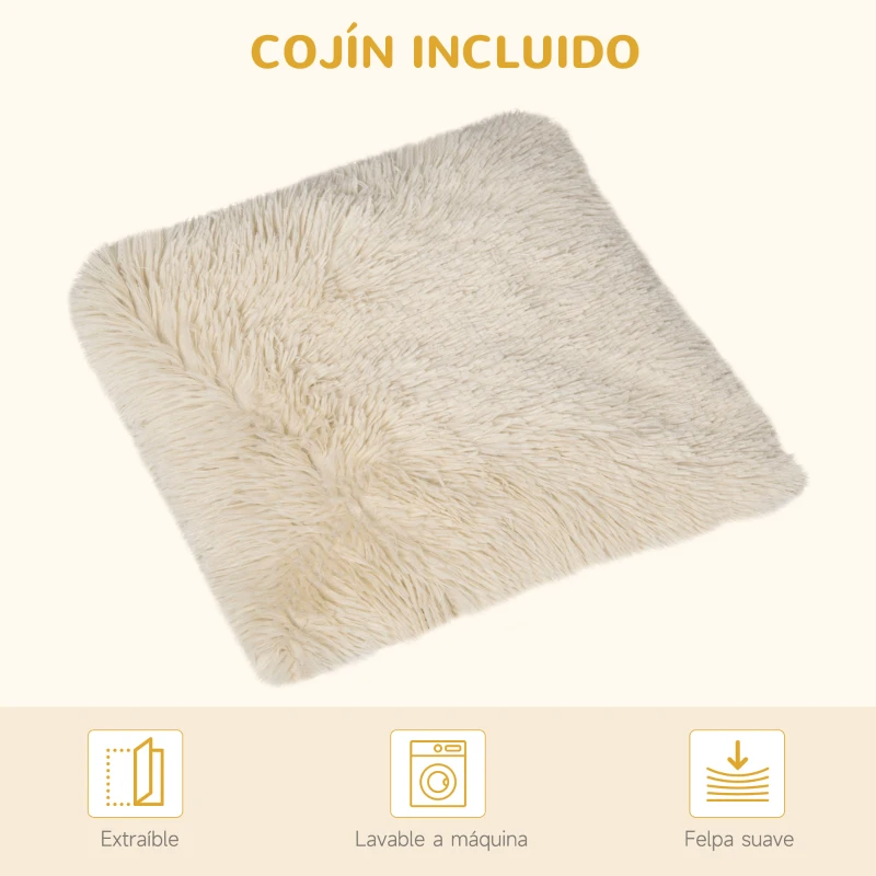 PawHut Caseta de Gatos de Madera y Fieltro Casa para Mascotas con Cojín y 2 Asas 40x39x40 cm Natural y Gris