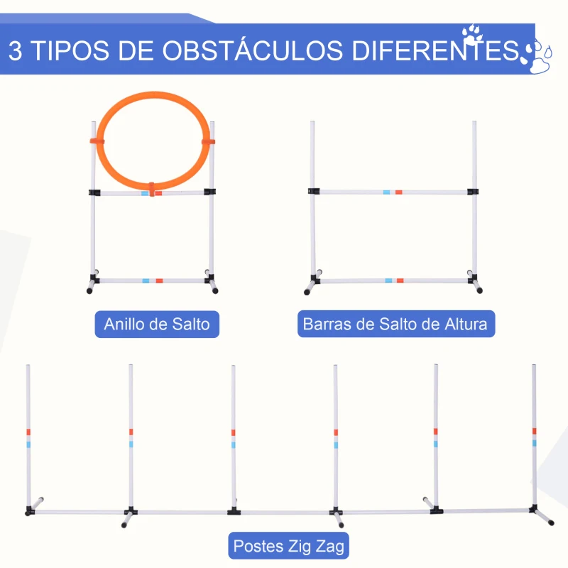 PawHut Set de Entrenamiento de Agilidad para Perros con Bolsa de Transporte Incluida 71x67x95 cm Blanco y Naranja