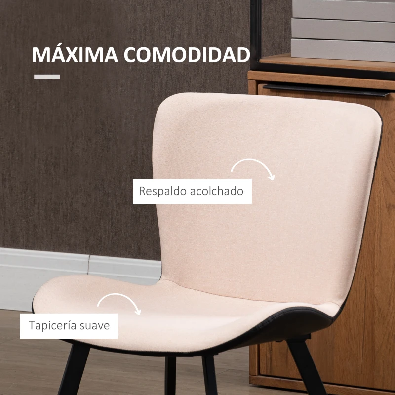 HOMCOM Conjunto de 2 Sillas de Comedor Juego de Sillas Modernas con Respaldo Ergonómico 47,5x58x79,5 cm Rosa