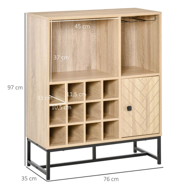 HOMCOM Aparador de Cocina con Botellero para 12 Botellas y Soporte de 6 Copas de Vino 76x35x97 cm Madera Natural