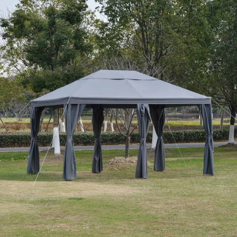 Outsunny Cenador de Jardín 4x3 m Carpa con 6 Cortinas de Cremallera Techo Ventilación Anti-UV para Fiesta Reuniones al Aire Libre Gris
