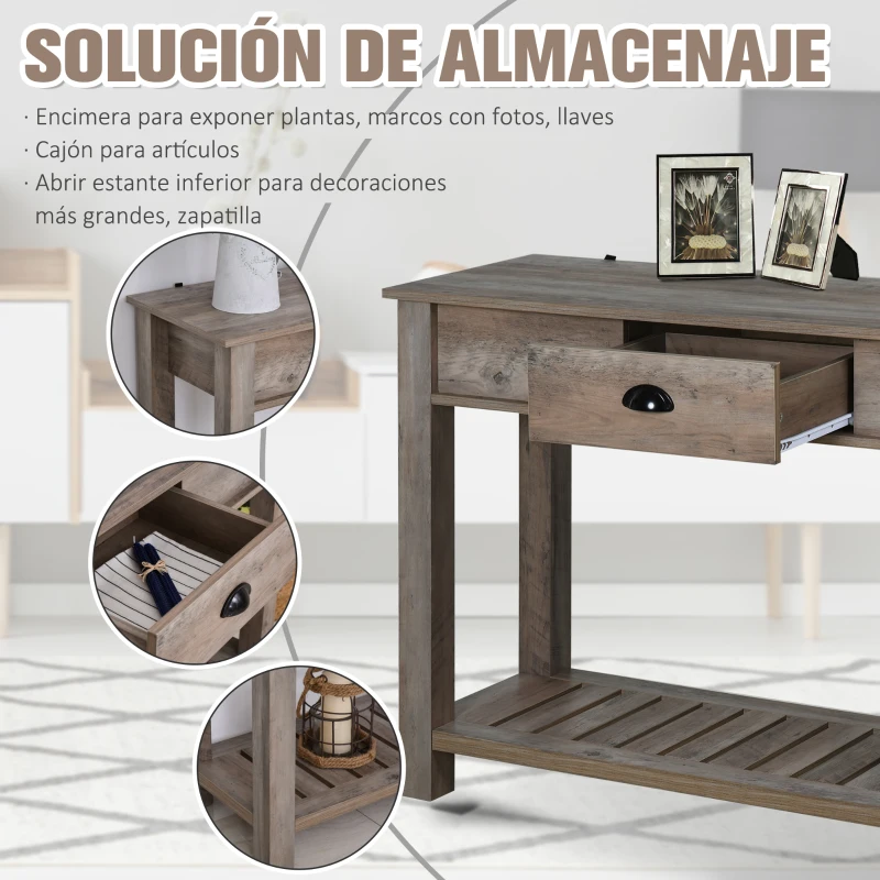 HOMCOM Mesa para Recibidor con Cajón Estante Inferior Espacioso Carga 60 kg para Pasillos Entradas Dormitorio 120x39x81 cm Gris