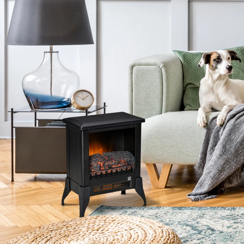 HOMCOM Chimenea Eléctrica de Pie Portátil 1800-2000W con Llama Simulada Termostato Ajustable y Protección Sobrecalentamiento para Salas de hasta 30 m² 37x22,8x45,8 cm Negro