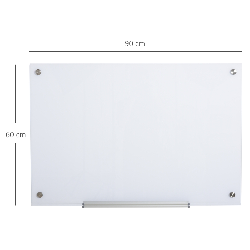 Vinsetto Pizarra de Cristal con Bandeja Pizarra de Pared sin Marco Incluye 4 Rotuladores y Borrador 90x60x0,45 cm Blanco