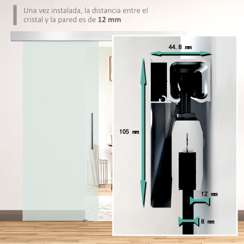 HOMCOM Puerta Corredera de Cristal 77,5x205 cm Puerta Corrediza Deslizante con Riel de Cristal de Seguridad Translúcido(m-7)