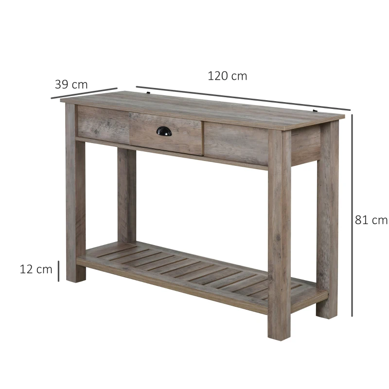 HOMCOM Mesa para Recibidor con Cajón Estante Inferior Espacioso Carga 60 kg para Pasillos Entradas Dormitorio 120x39x81 cm Gris