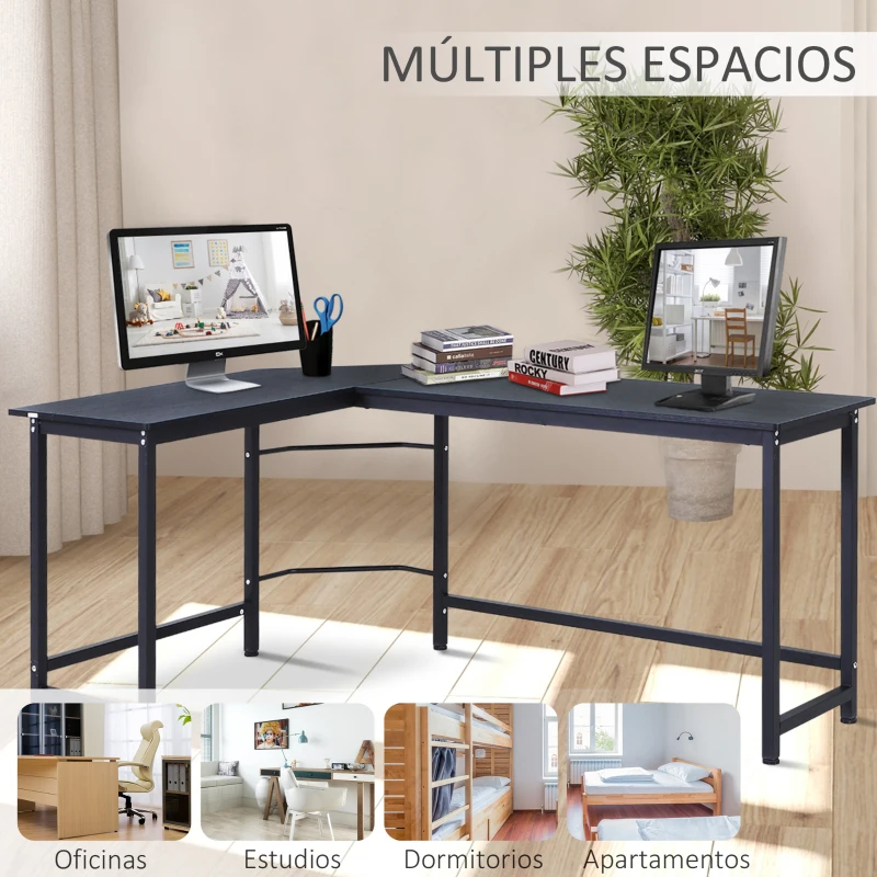 Vinsetto Mesa de Ordenador Escritorio PC Oficina Hogar Mesa Esquinera de Forma L 168x120x75cm Marco Metal