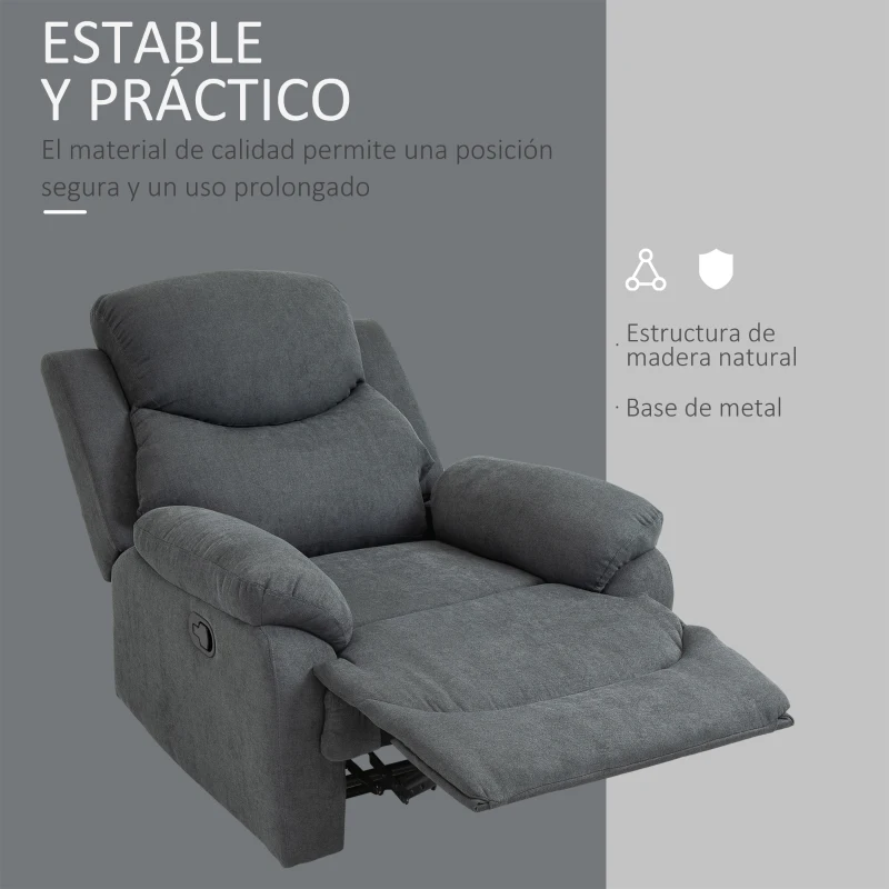 HOMCOM Sillón Reclinable Manualmente 150 Grados con Reposabrazos y Reposapiés Acolchado Grueso de Esponja Soporta hasta 150 kg 97x96x105,5 cm Gris(m-7)