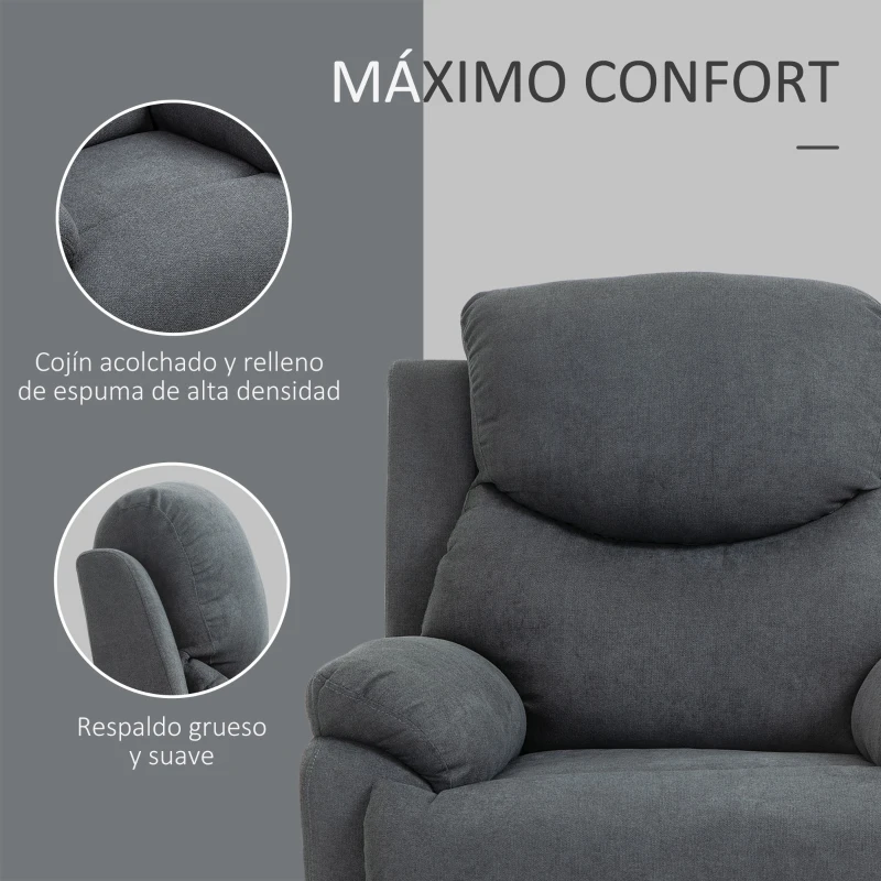 HOMCOM Sillón Reclinable Manualmente 150 Grados con Reposabrazos y Reposapiés Acolchado Grueso de Esponja Soporta hasta 150 kg 97x96x105,5 cm Gris(m-6)