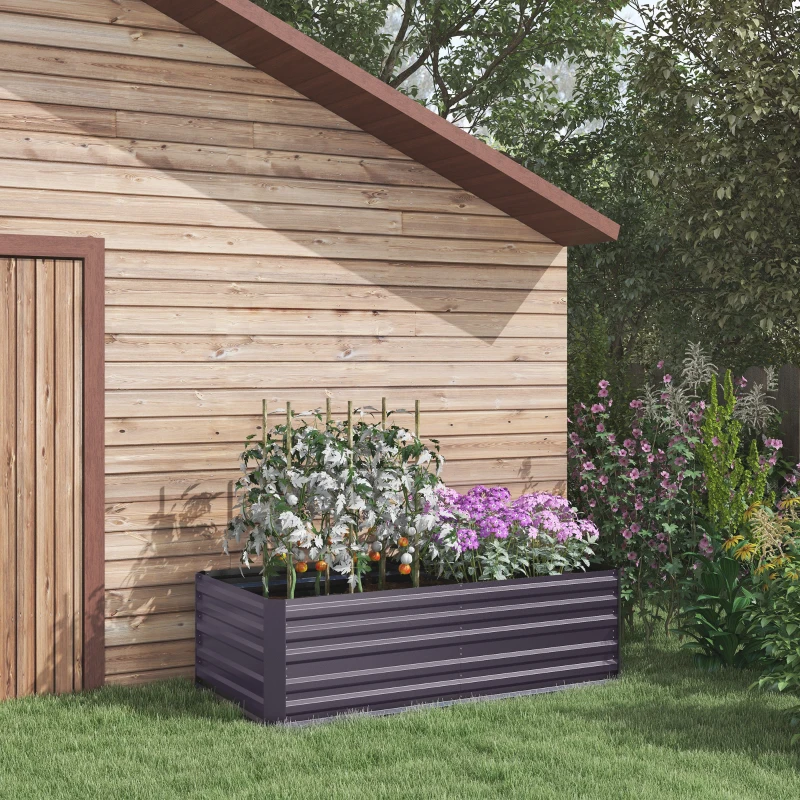 Outsunny Raised Beds for Garden, Galvanised Steel Outdoor Planters with Multi-reinforced Rods, 180 x 90 x 59 cm, Dark Grey