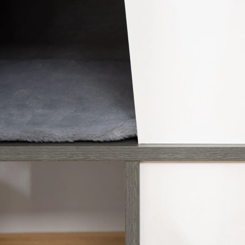 PawHut Árbol para Gatos de Madera Altura 93 cm con 2 Cuevas Cojines Extraíbles Plataformas Postes Rascadores de Yute Natural y Múltiples Entradas para Descansar 77x39x93 cm Gris