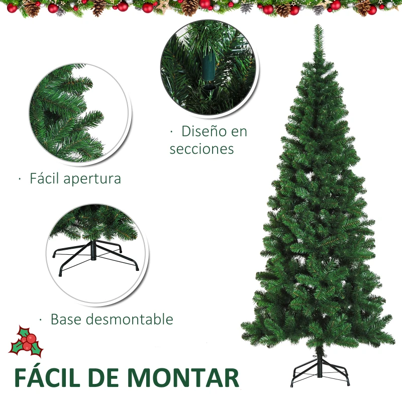 HOMCOM Árbol de Navidad Artificial 210 cm con 631 Puntas Decoración Navideña para Interiores Fácil de Montar Verde