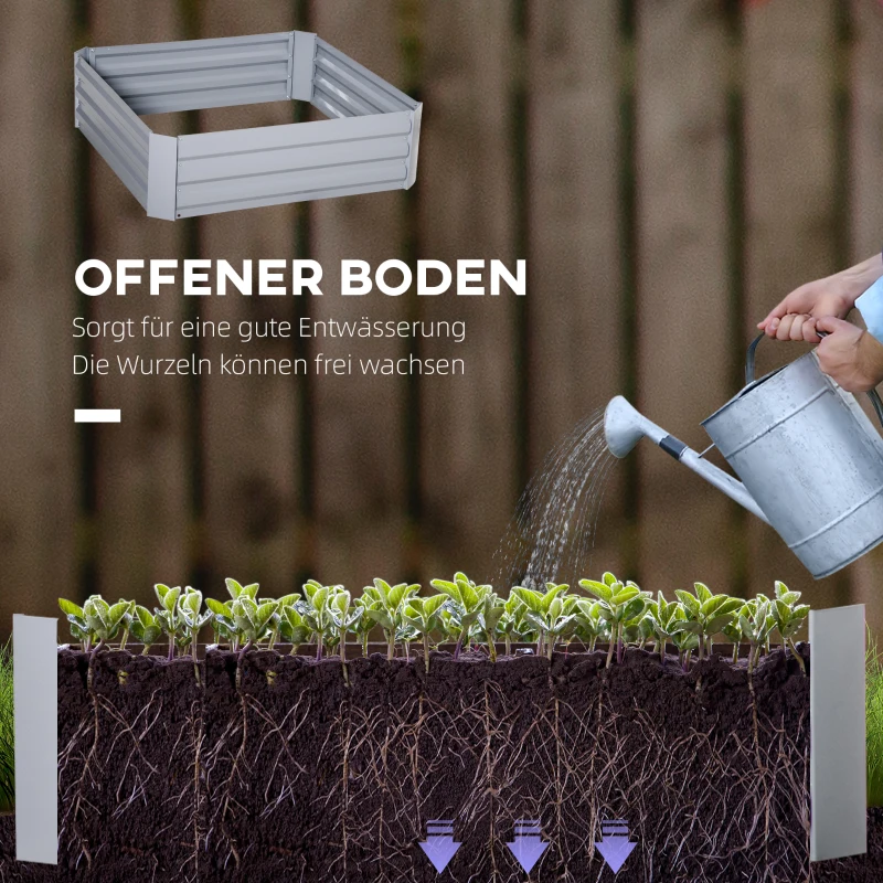 Outsunny Pflanzbakken, set van 2, bloembakken, open bodem, stalen frame, groen, (2 x) 100 x 100 x 30 cm