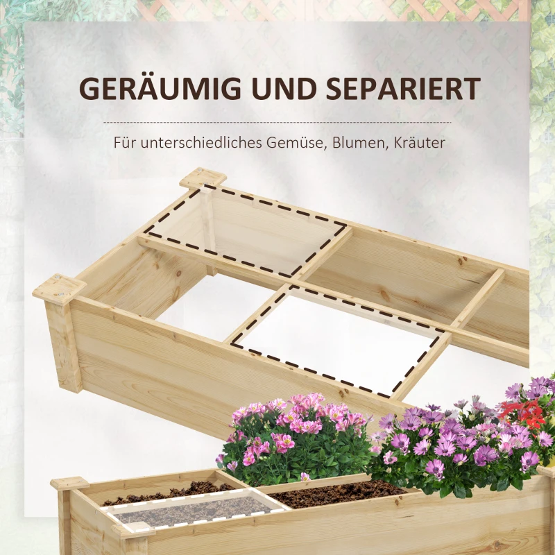Outsunny Houten plantenbak, verhoogde bloembak, 2-delig, open bodem, natuurlijk houten frame, eenvoudig te monteren, afmetingen 237 x 60 x 25 cm