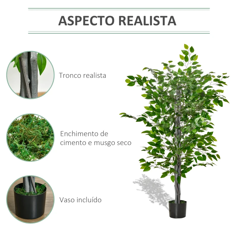 HOMCOM Planta Artificial Ficus 135 cm com Vaso 756 Folhas Planta Artificial Realista para Interior e Exterior Verde