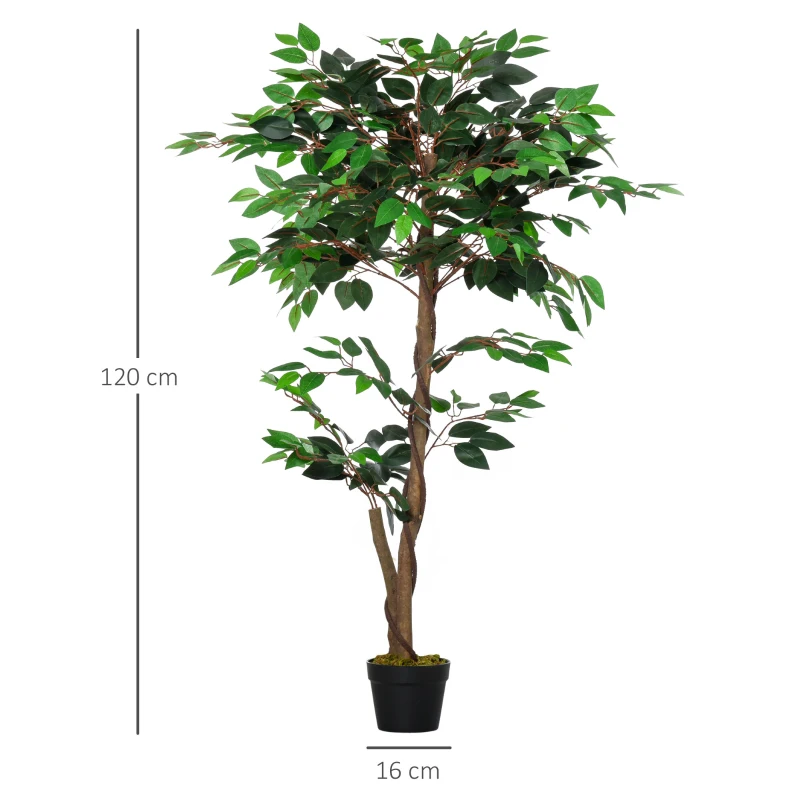 Outsunny Árvore de Chá Artificial 120 cm Planta Artificial com 546 Folhas Musgo e Vaso para Exterior Casa Sala de Estar Escritório Verde